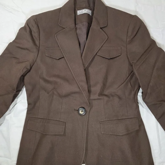 Kate Hill Brown Cotton Silk Blend Tailored Blazer - Picture 6 of 9